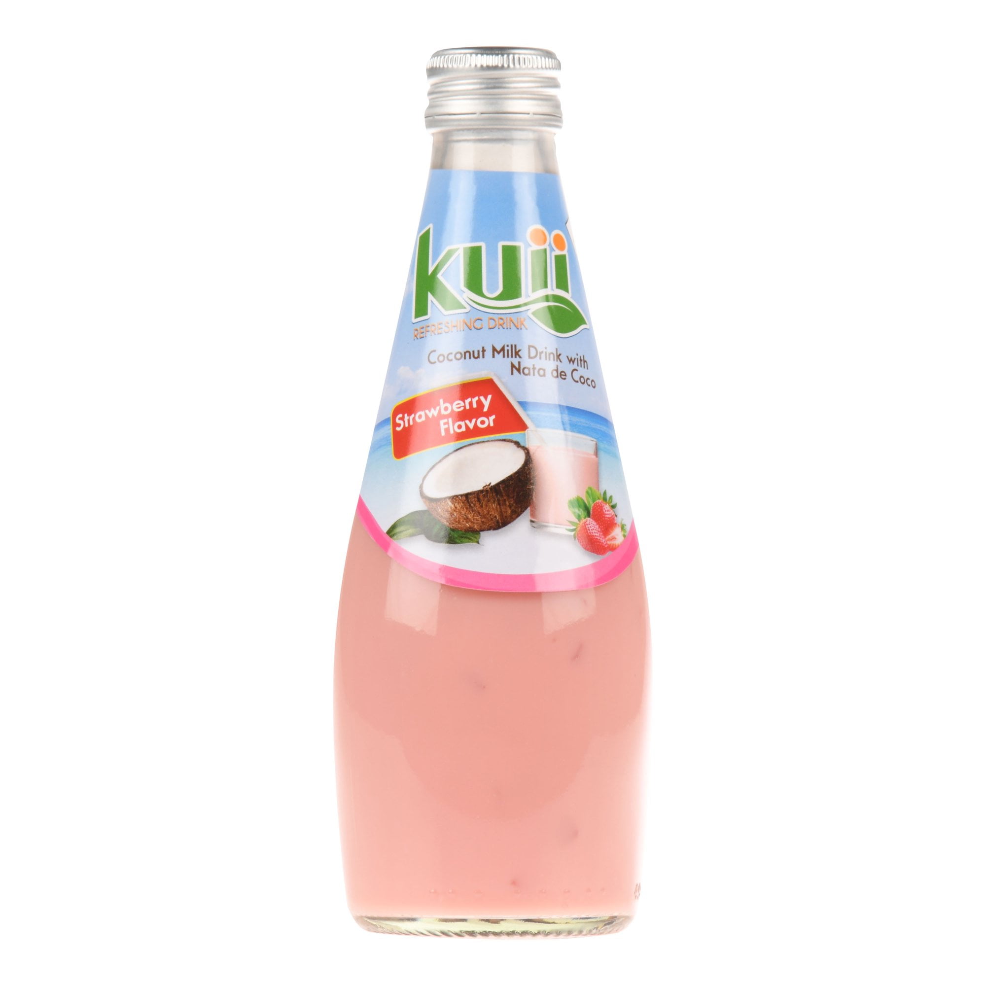 Kuii Coconut Milk Drink with Nata de Coco Strawberry Flavor 9.8 fl oz, Quantity of 6