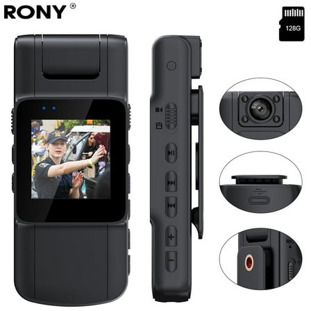 RONY 128GB 180° Rotate Mini Body Camera - 1080p Wearable Camcorder with Night Vision - Long Battery Life Audio Video Camera for Daily Records