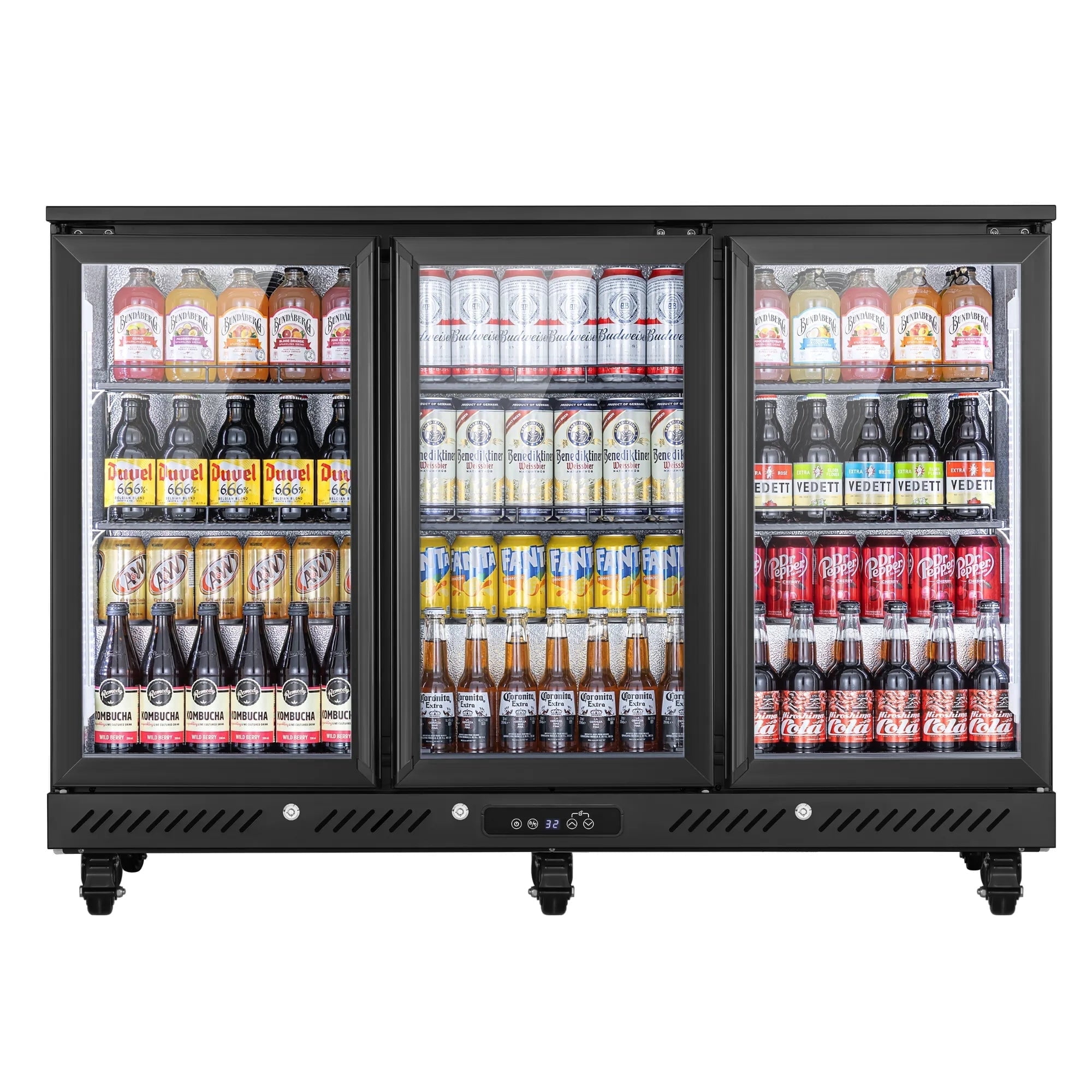 Yeego 3-Door Back Bar Beverage Cooler, 11.3 Cu.Ft Commercial Under Counter Beverage Refrigerator, 324 Cans Capacity, 32-50°F, Glass Door, Adjustable Shelves for Bar Restaurant Store