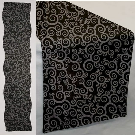 

Black & Gray Scroll Damask Table Runner by Penny s Needful Things (5 Feet Long - SCALLOPED) (Burgundy)