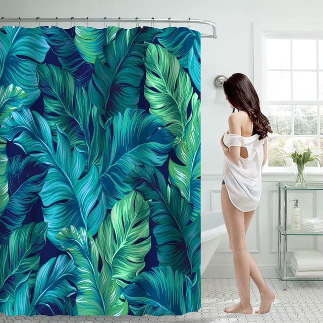 WRXMIJNHGSA Shower Curtain Under $10 Tropical Green Shower Curtain 70x70 Inch With 12 Plastic Hooks Waterproof Shower Curtain Bathroom Heavy Side Shower Curtain Machine Washable Quick Dry