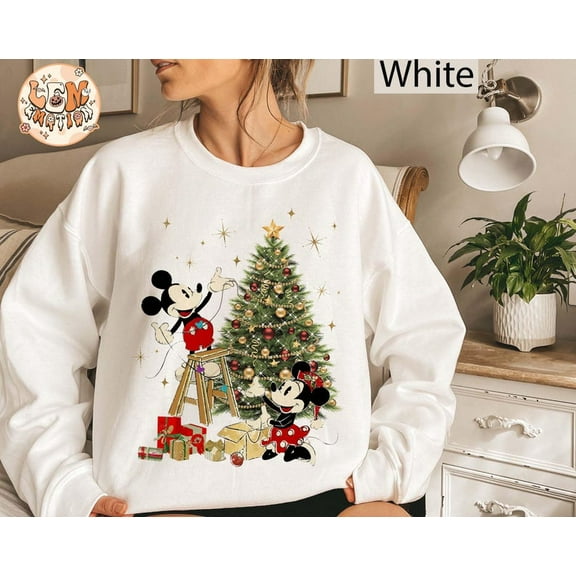 Retro Mickey Minnie Under Christmas Tree Sweatshirt, Disney Mouse Christmas Sweatshirt, Disney Christmas Couple Sweatshirt, Disneyland Shirt