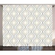 Red Vow Ivory Curtains, Abstract Nostalgic Stylized Wavy Curved Pattern in Two Toned Stripes Geometric Image, Curtain for Bedroom Dining Living Room 2 Panel Set, 104" W by 52" L, Beige Tan