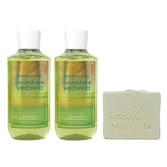 Bath & Body Works Coconut Lime Verbena 2 Pack Body Wash Bundle with a Natural Oats Bar Soap - Full Size