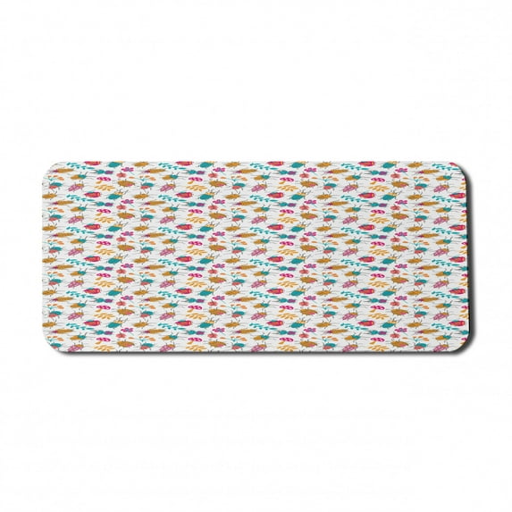 Cartoon Computer Mouse Pad, Small Beetles and Plants Summer Bugs Doodle Style Funny Insects Flowers Leaves, Rectangle Non-Slip Rubber Mousepad X-Large, 35" x 15" Gaming Size, Multicolor, by Ambesonne