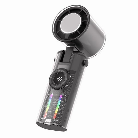 Portable Handheld TurboFan, 3 IN 1 Mini Colored Lights Hand Fan with 4000mAh Battery Operated, Upto 10 Working Hours, 5 Gear Wind, Rechargeable with Air Turbo Tech Cooling Fan for Travel/Outdoor/Home
