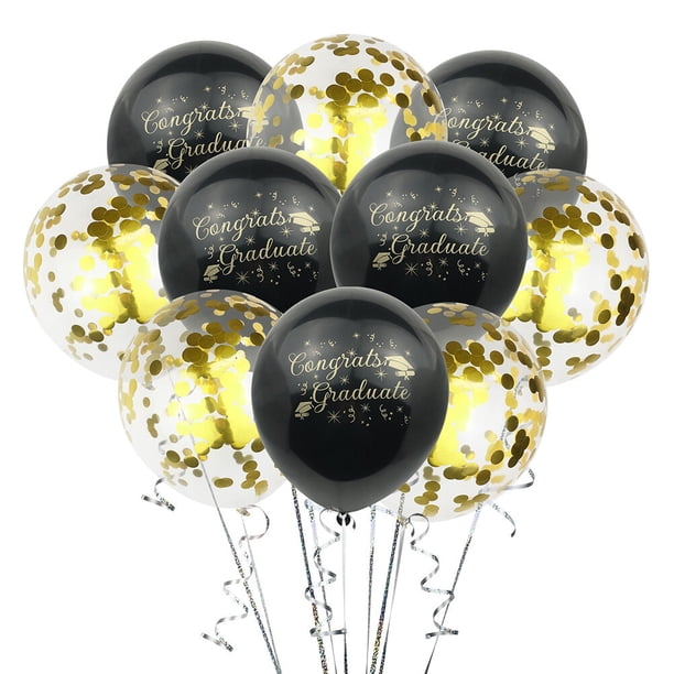 KAKOWELY 10 globos de látex de 12 pulgadas para fiesta de graduación, confeti dorado, para decoración de fiesta de graduación.