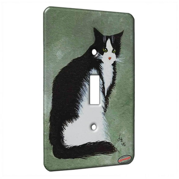 KuzmarK™ Single Gang Toggle Switch Wall Plate - Tuxedo Maine Coon Cat on Sage Green Cat Art by Denise Every