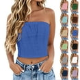 thumbnail image 2 of Xugsiok Hauts Tube Bandeau d'Été pour Femmes Sans Bretelles à Œillets Col Rond Camisole Tunique Décontractée de Vacances Blouse Active pour l'Entraînement, 2 of 5