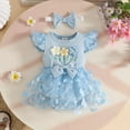thumbnail image 2 of Karoyedx Toddler Girl Rompers Newborn Baby Girl Summer Romper Dress Infant Fly Sleeve Flower Embroidery Mesh Tulle Skirt Hem Ribbed Bodysuit Sky Blue Size,12-18 Months, 2 of 5