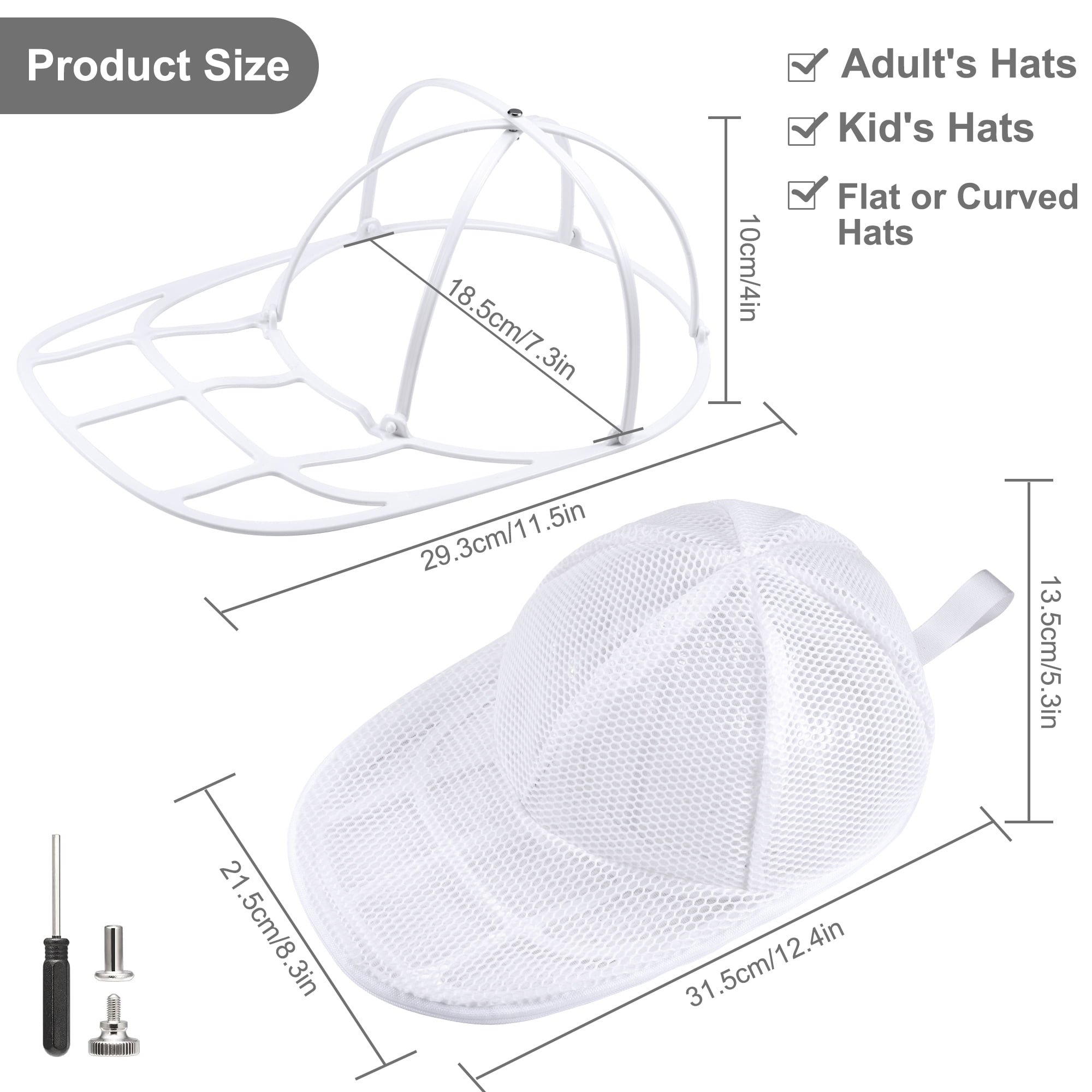 TSOMEI Hat Cleaner for Baseball Cap Foldable Hat Washer Rack for Washing Machines 2 Pcs Black+White