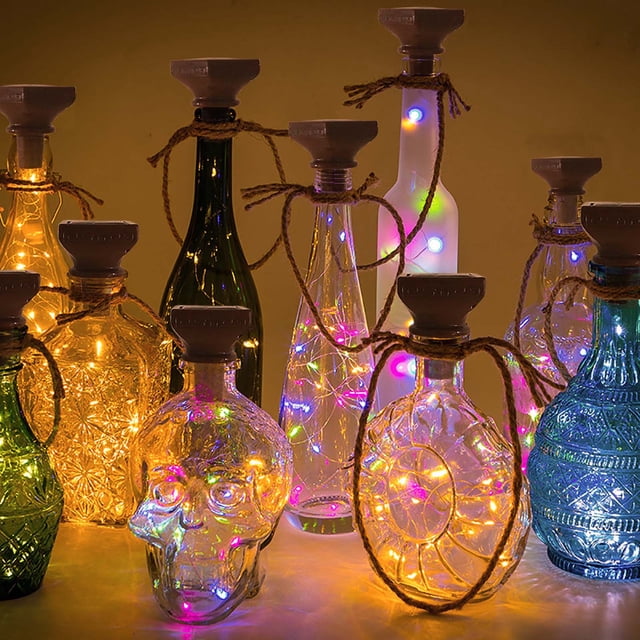 Solar Wine Bottle Plug Lamp Cork-Style Color-Changing LED String Lights Solar Powered Fits Standard Bottles Waterproof Outdoor Decor Dusk-to-Dawn 6 LEDs 45×45mm Panel
