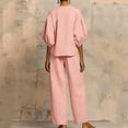 thumbnail image 4 of Women’s 2 Piece Cotton Linen Set, Half Sleeve Zipper Top and Wide Leg Pants 2026 Casual ummer Matching Outfit Pink L, 4 of 4