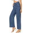 thumbnail image 4 of Allegra K Women's Casual Button Cotton Trim High Waist Wide Leg Long Jeans, 4 of 6