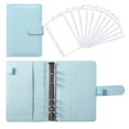 thumbnail image 1 of Carpeta de cuaderno de cuero PU A6 recargable con 12 bolsillos con cremallera de hojas sueltas, carpeta estilo agenda de hojas sueltas con cierre de hebilla, azul, 1 of 5