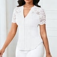 thumbnail image 1 of Xuyuer Women's Lace Patchwork Short Sleeve Blouse, Button V-Neck Casual Fashion Top Solid Color Shirt, 1 of 6