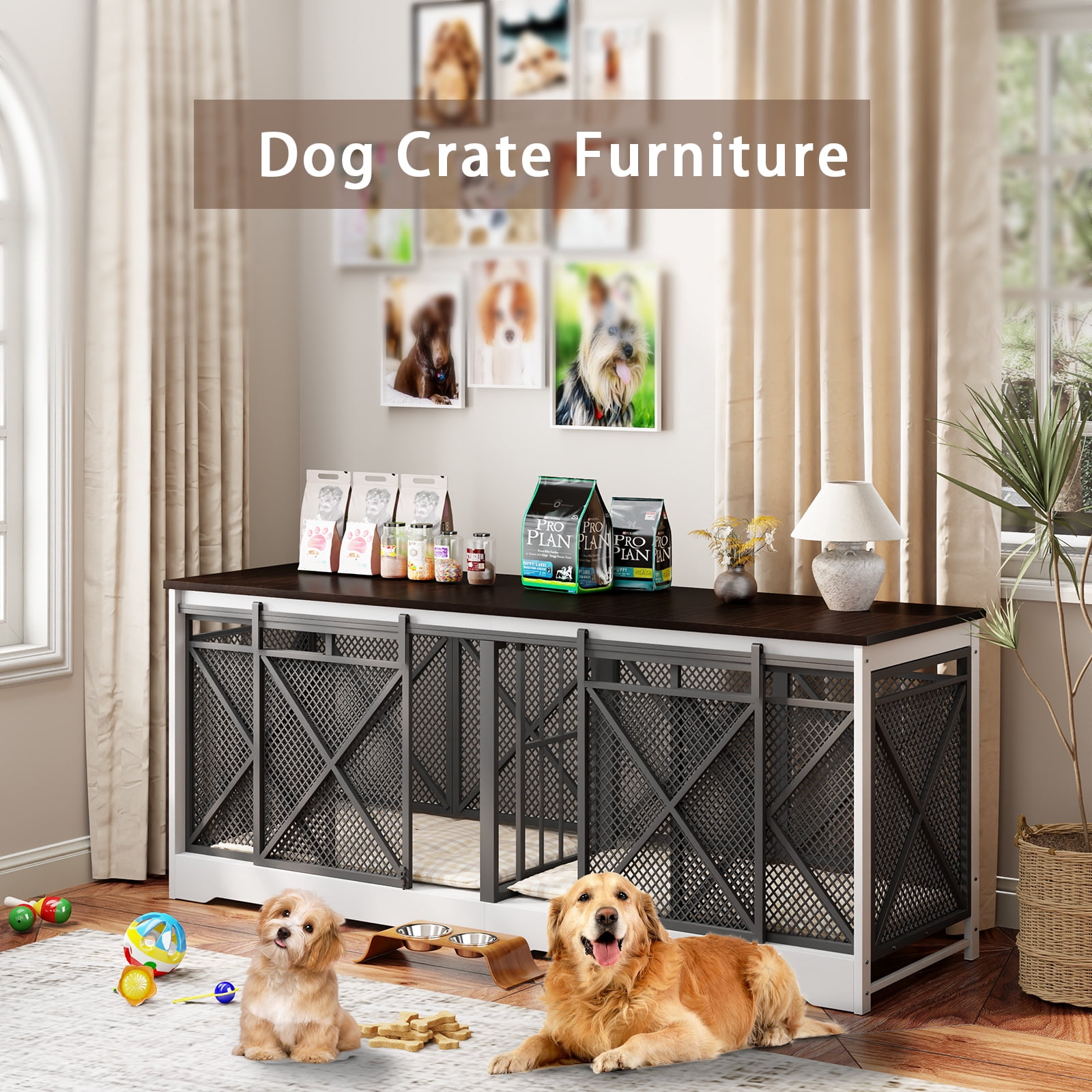 Bel Ark Dog Crate Furniture Adjustable 78" Wooden Furniture Style Pet Crate for Dogs with User Manual
