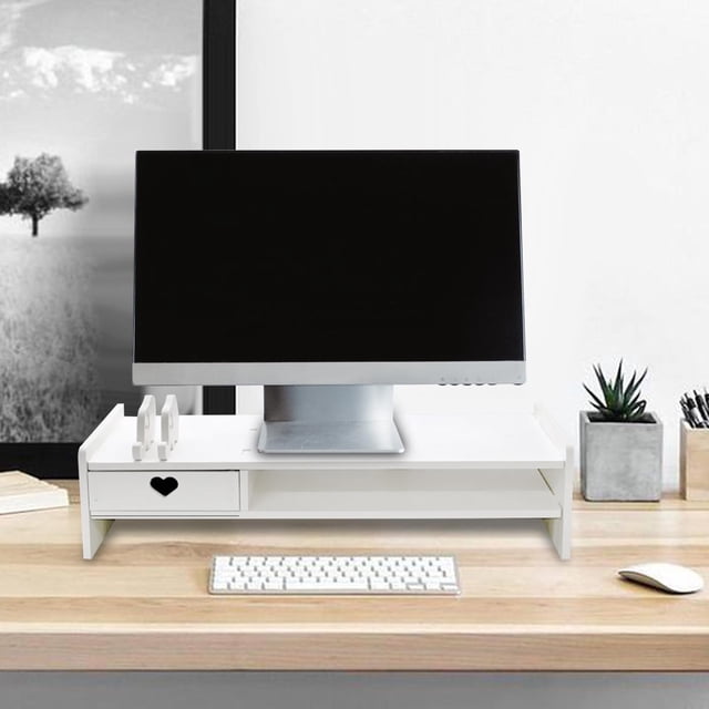 Soporte elevador para Monitor, soporte para computadora portátil, soporte para estante para computadora con cajón de almacenamiento, soporte de Blanco 1 Cajón Hugo Soporte para portátil