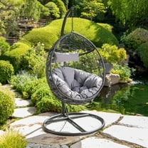 Noble House Kylie Outdoor Wicker Hanging Basket Chair in Black and Gray