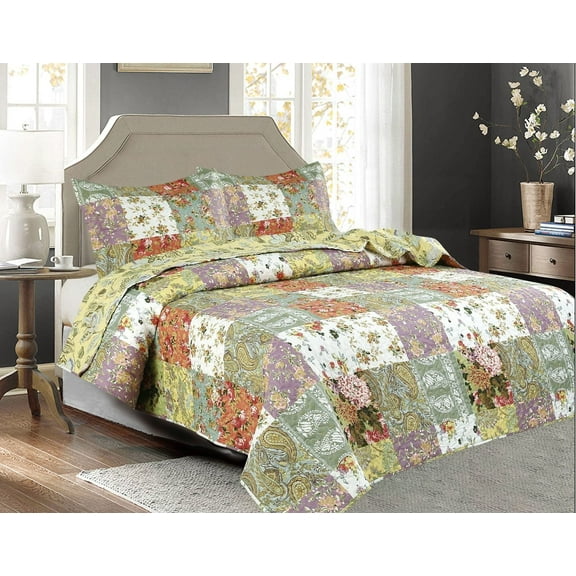 Legacy Decor 3-Piece Paisley Stitched Pinsonic Reversible Comforter Set, Queen