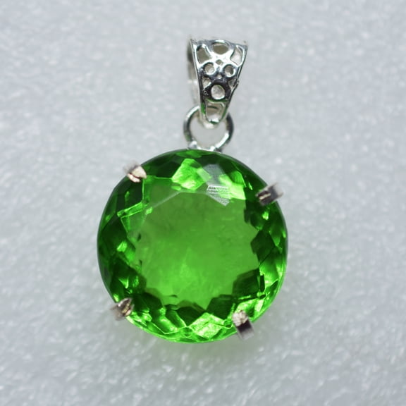 Natural Pendant Green Topaz Round 60.70 Ct 925 Sterling Silver Gems CERTIFGIED