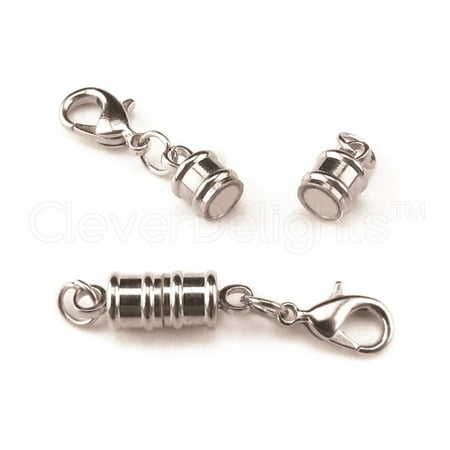 Silver Safety Clasp - 20 Pack - CleverDelights Magnetic Jewelry Clasps - Barrel Style + Lobster Clasp - Silver Color