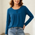 thumbnail image 2 of Posijego Womens Long Sleeve T Shirts Pleated Crew Neck Casual Solid Color Base Layer Tee Shirt Going out Tops, 2 of 6