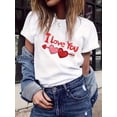 thumbnail image 1 of T-Shirt Femme Imprimé Cœur "I Love You" pour la Saint-Valentin - Col Rond Décontracté et Confortable Manches Courtes en Blanc, Mélange Polyester Extensible et Élasthanne, Parfait pour Tenue Décontractée pour Adulte, Homme, Femme, 1 of 6