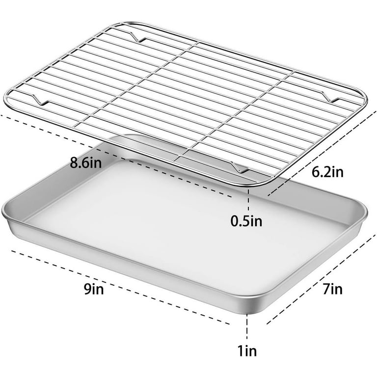 Oven Tray and Rack Set, Stainless Steel Baking Pan with Cooling Rack,9 x 7  x 1inch,Dishwasher Safe Baking Sheet, Anti-rust, Sturdy & Heavy 