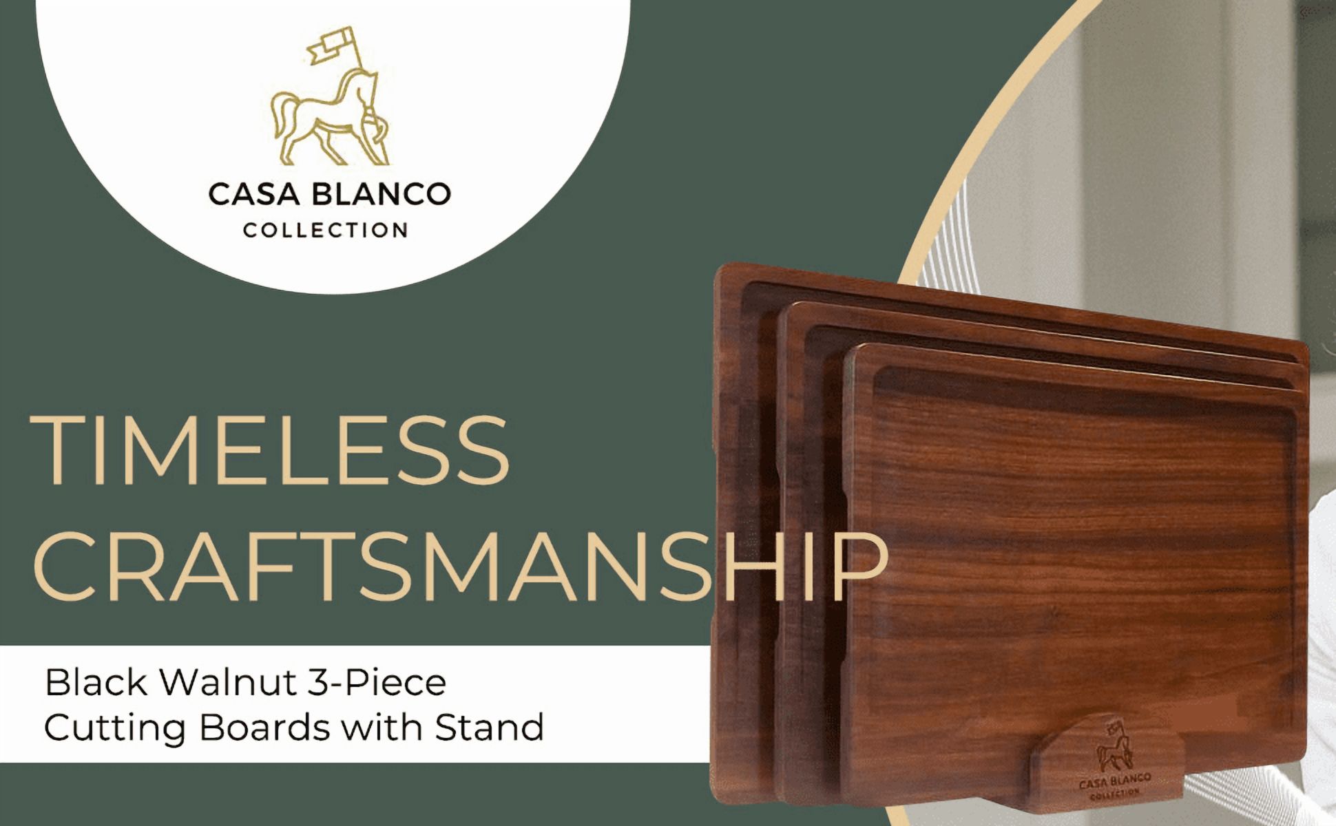 Black Walnut 3 piece Cutting Boards with black walnut stand