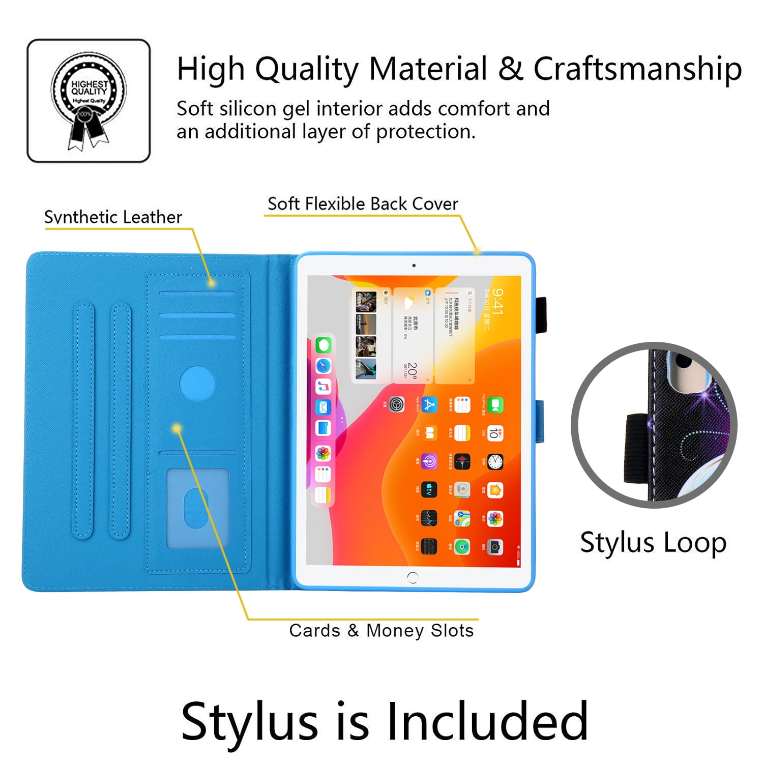 Allytech iPad 10.2 7th Generation Cases Covers, PU Leather Folio Flip Kickstand Auto Sleep Wake Protection Scratch Resistant Cards Slots Pencil Holder Case Cover for Apple iPad 10.2", Butterfly