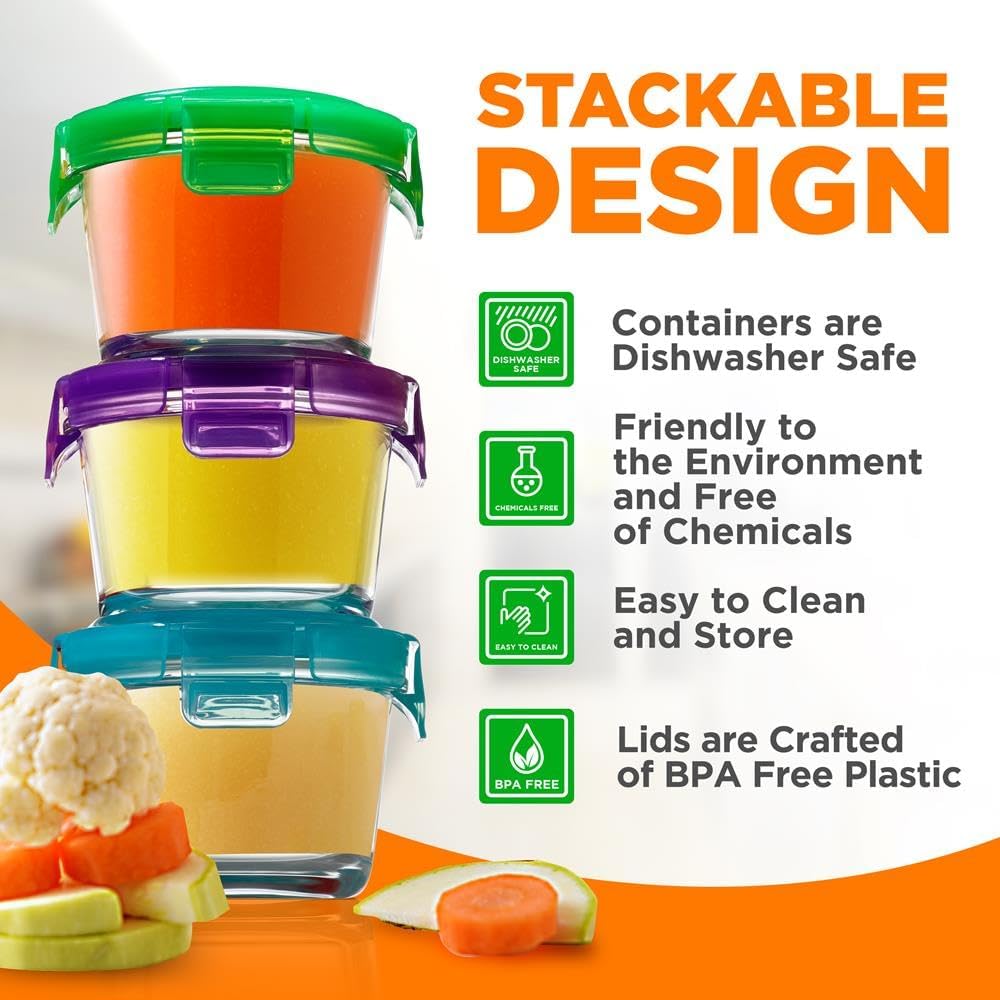NutriChef 24-Piece 12 Glass Food Storage Containers and 12 Lids, 4.48oz Mini Stackable Meal Prep Round Containers - Microwave, Freezer, & Dishwasher Safe For Baby Food, Snacks, Fruits, Nuts & More