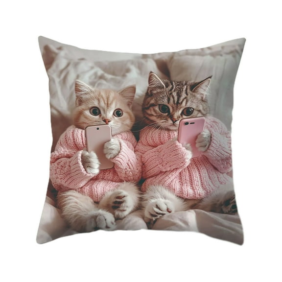 Animal Print Pillowcase - Winter Kitten Series, 17.7x17.7 inch Cute Print Sofa Cushion Cover, Bedroom Living Room Decorative Pillowcase