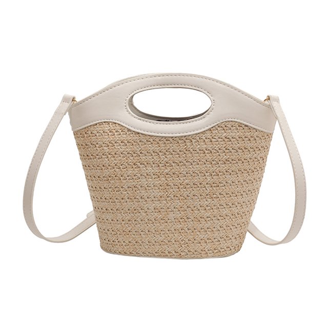 Bolsa tejido de hierba de playa, Bolsa de empalme de PU tejido a mano a la moda, regalos perfectos para festivales Ehuebsd Para Estrenar