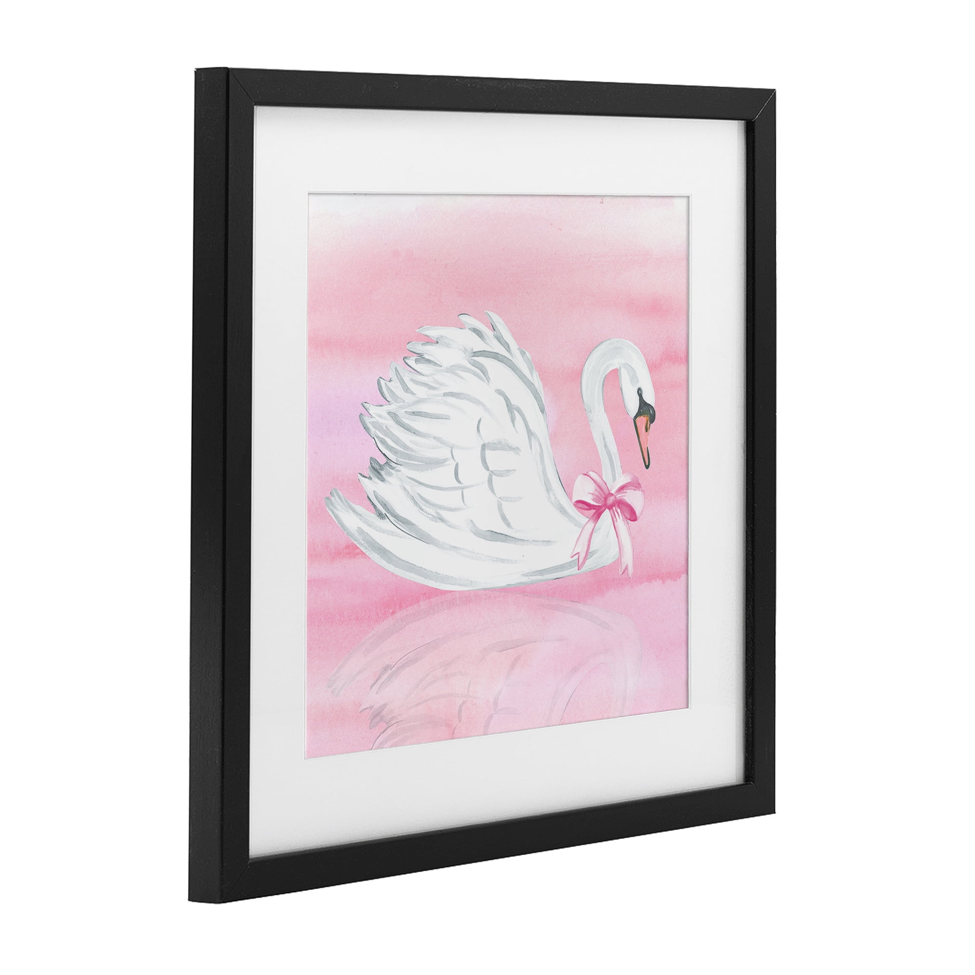 Stupell Industries Pink Bow Swan Black Framed Print Under Glass, design by Corinne Haig