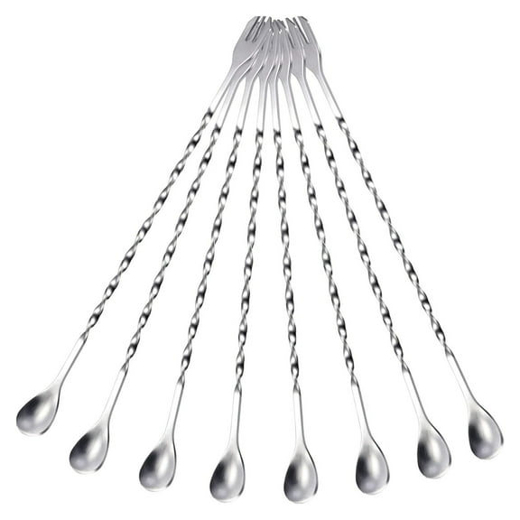 8 Pcs 10 Inch Long Bar Spoon Cocktail Spoon Stirring Mixing Long Stainless Steel Spiral Pattern Cocktail Stirrers Spoons (Silver)
