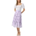 thumbnail image 2 of INSPIRE CHIC Women's Floral Skirt Elastic High Waist Ankle Length Chiffon A-Line Skirt XS Purple Floral, 2 of 6