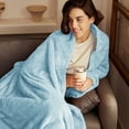 thumbnail image 4 of Exclusivo Mezcla Plush Fuzzy Large Fleece Throw Blanket (50" x 70", Light Blue)- Soft, Warm and Lightweight, 4 of 8