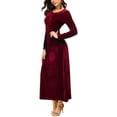 thumbnail image 3 of Robe en Velours pour Femmes Élégante, Col Rond Manches Longues Robe Noire Unie, 3 of 5