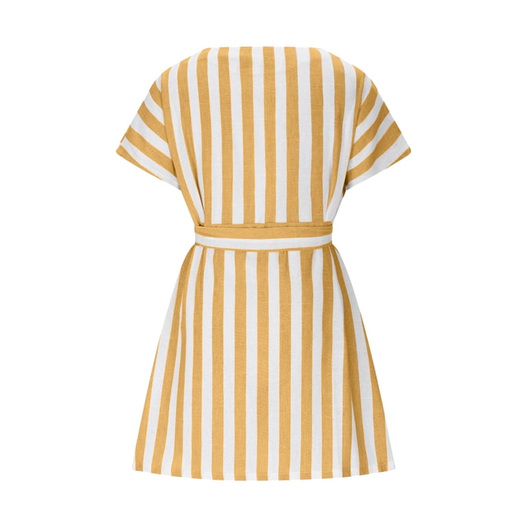 Under $20 Womens Dresses Summer Saving Clearance, Women And Linen V-neck Button Up Shirt Cardigan Belt Striped Shirt Dress With Pocket(Yellow,M) - Walmart.com Under $20 Womens Dresses Summer Saving Clearance, Women And Linen V-neck Button Up Shirt Cardigan Belt Striped Shirt Dress With Pocket(Yellow,M) - Walmart.com