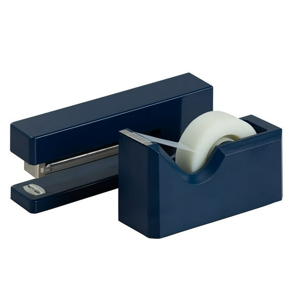 JAM Paper Office & Desk Set, Navy Blue, 1 Stapler & 1 Tape Dispenser, 2 Pack