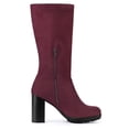 thumbnail image 3 of BLISSFUL STEP Women's Mid-calf Round Toe Block Heel Boots Burgundy 8.5, 3 of 8