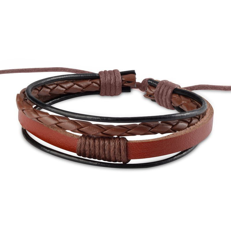 2pcs Bronze Clasp Hemp Leather Braid Mens Wristband Bracelet Cuff Black & Brown 