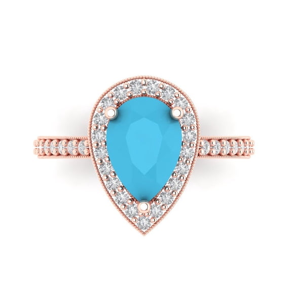 Halo Engagement Ring for Women - 2.36ct Simulated Turquoise in 18K Rose Gold Promise Ring