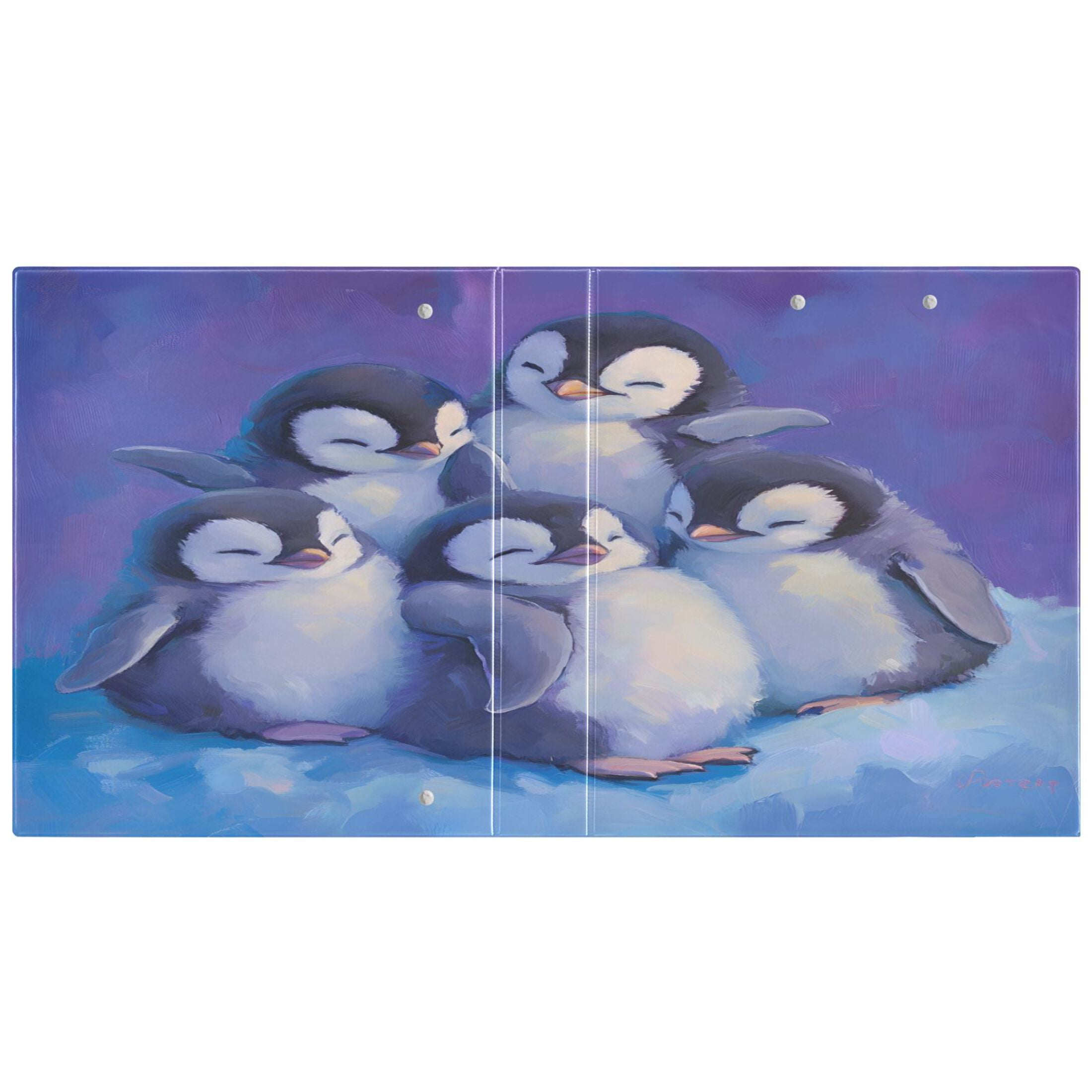 Penguins Plush Absorbent 12.4x10.6in PVC Round Ring Binder, D-Ring 3-Hole, Metal Clip, 200 Sheets