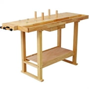 55 Solid Wood Workbench with 1 Drawer and Lower Shelf, Multi-Function Workbench for Garage, Woodworking Carpenter Workshop