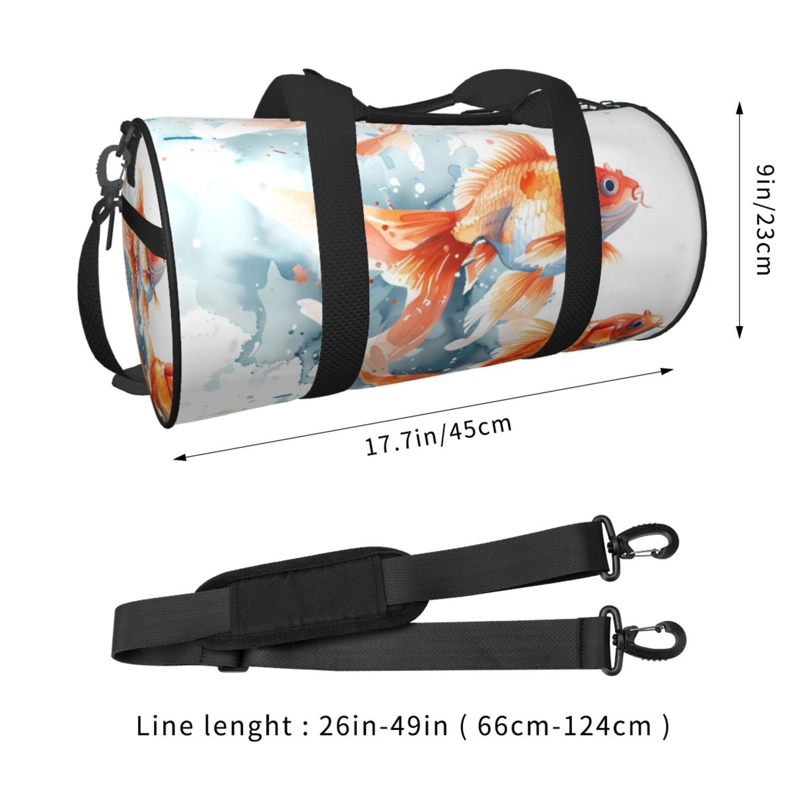 Vsdgher Three Goldfish Watercolor Splash 45L Foldable Duffel Bag, Sports Gym Bag,Overnight Bag, Portable Weekender Bag for Airplanes