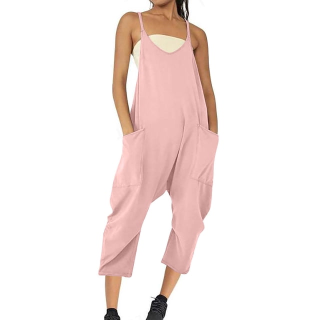 Cameland Plus Size Women Casual Jumpsuits Cold Shoulder Capris Pants Solid Suspender Straight Leg Pockets Rompers