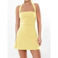thumbnail image 2 of Women'S Halter Backless Ruched Bodycon Mini Dress Short Homecoming Club Party Night Out Dresses Yellow M, 2 of 7