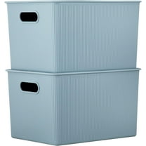 Superio Plastic Storage Bins with Lids, Stone Blue, 22 Liter Large Ribbed Baskets with Lids for Organizing Closet, Shelves, Plastic Storage Bin (2 Pack)